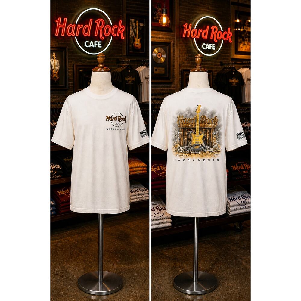 Vintage Hard Rock Cafe Sacramento Tee L Heavy T-Shirt Guitar Back